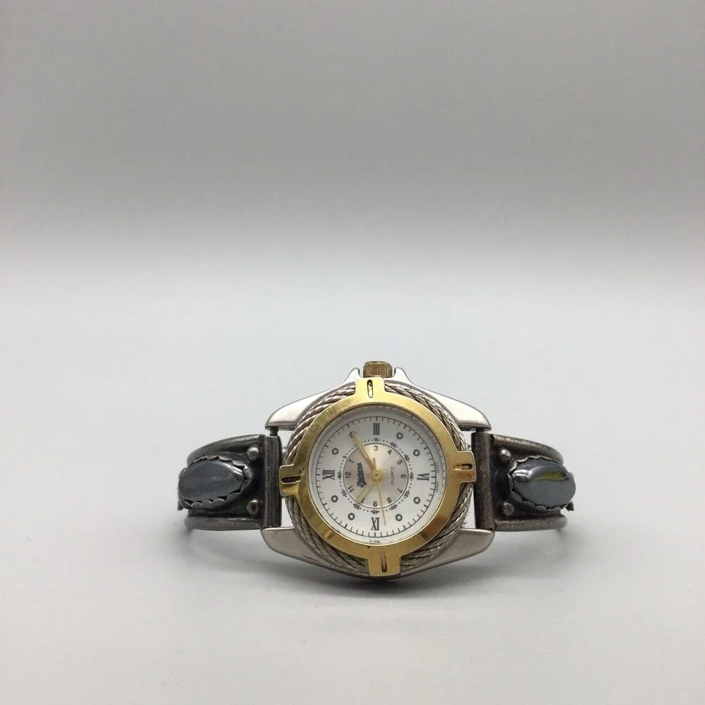 Merona Womens Watch 26mm Native American Signed Tips Sterling Black Inlay